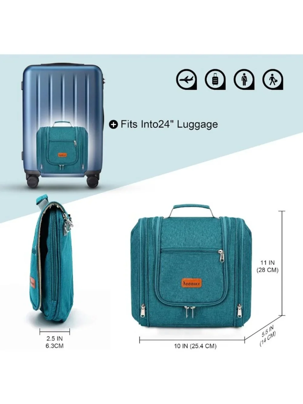 Travel Toiletry Bag - Large, Water-Resistant, 6 Organizer Compartments, Makeup